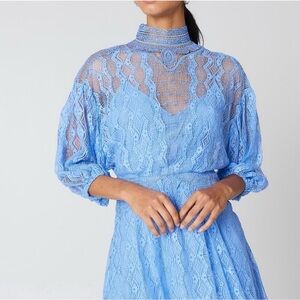 Free People • Boardwalk Blue Mini Lace Dress